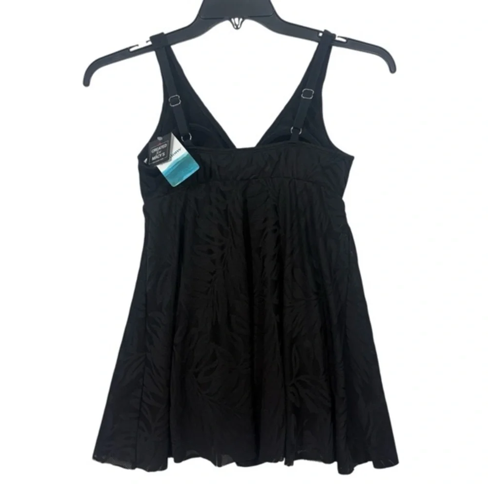 Swim Solutions Black V-Neck Flyaway Women's Tummy-Control Swim‎ swimsuit Dress 8 - Picture 6 of 11